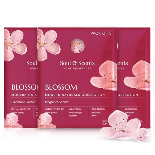 Image of Soul & Scents Blossom Fragrance Sachet | with Fresh, Floral & Fruity Aroma | Long-Lasting Air Freshener for Car, Wardrobe, Kitchen, and Travel Bag | Pack of 3-20gm Each