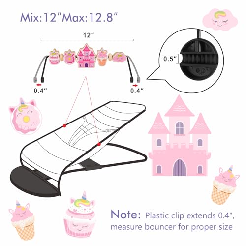 Image of iGRATENS Baby Bjorn Bouncer Toy Bar, Adorable Pink Elements Wooden Toy for Bouncer Soft & Bliss, Easy to Attach and Remove, Child-Friendly Materials, Special Design for Baby Girls, Castle & Dessert