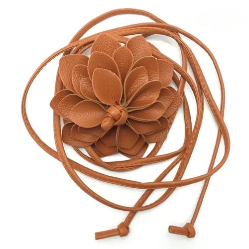 Decorative Belt Women Waist Belts Chain Leather Flower Decorative Strap Rope Belts Waistband Waist Braid Tie Dress Clothes Decoration for Country Concert Outfit(Camel)