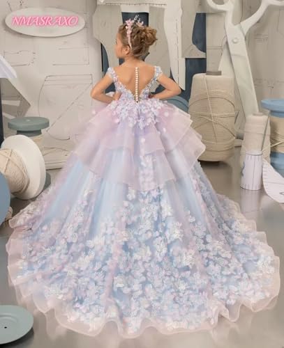 Flower Girl Dress Lace Applique - First Communion Dress Pageant Dresses for Girls Princess Ball Gown4