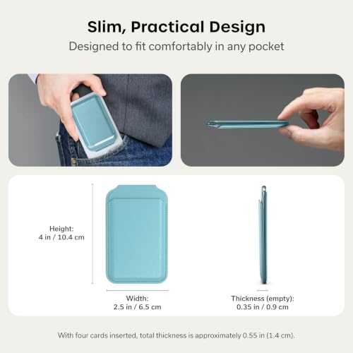 Image of Satechi Magnetic Magsafe Wallet, Double Flap Stand Card Holder, 4 Slots with Front NFC Pass-Through, Adjustable Phone Attachment for iPhone 17 /16 /15 /14 /13 /12, Travel Accessory, Light Blue, 4.13 x 2.6