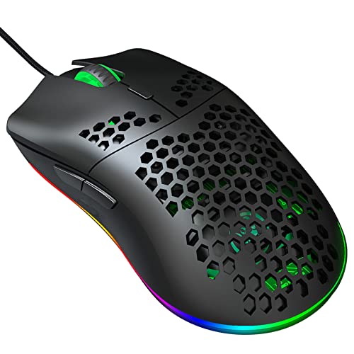 Esenlong Souris de jeu ergonomique 6 boutons macro programmable avec lumière RVB 6400 DPI pour ordinateur de bureau Cover