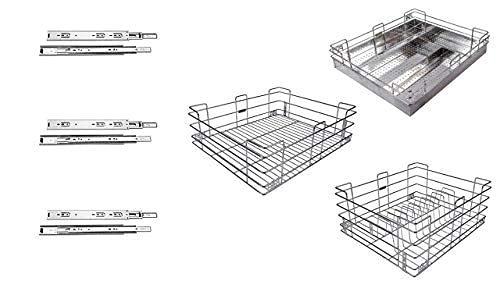 Stainless Steel Kitchen Basket | Kitchen Rack | Premium Kitchen Organizer | Modular Kitchen Basket Set of 3 With 20 inch Channel (12 Inch)-image-5