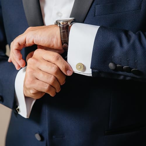 18K Gold & Platinum Plated Cufflinks for Men Vintage Floral Celtic Knot Design with Rhinestone Diamond in Center, Perfect for Weddings, Business & Formal Attire, Luxury Gift Box