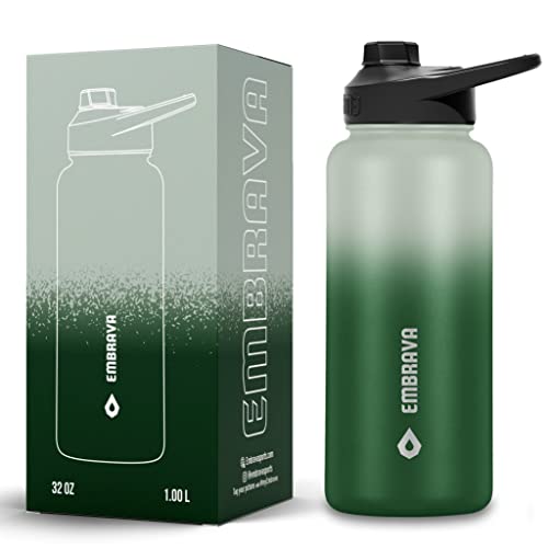 Embrava Botella de agua deportiva aislada, 32 onzas, tapa de apertura rápida para fitness, gimnasio y exteriores, a prueba de fugas, sin BPA y BPS, doble pared y acero inoxidable