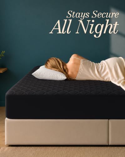 Image of Quilted Fitted Mattress Pad, Queen Mattress Protector Topper with Deep Pocket Stretches up to 16 Inches, Machine Washable Mattress Cover by Utopia Bedding (Black)