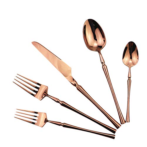 Gugrida 20 piece Copper Flatware Set 304 Stainless Steel Fork Spoon Cutlery Luxury Mirror Polished Silverware, Dishwasher Safe, Service for 4