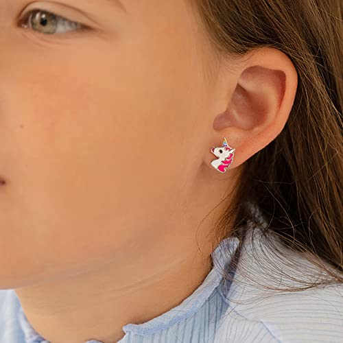 925 Sterling Silver Multi-color Unicorn Earrings Safety Screw Back Stud for Girls - Adorable Colorful Unicorn Earrings Gift for Unicorn Loving Children - Fun and Unique Earring Safety Studs3