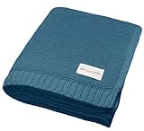 Baby 100% Cotton Knit Receiving Swaddle Blanket for Boys and Girls,Soft Cotton Warm Cozy Blanket for Infant,Toddler,Newborn,Nursery,Girl,Throw,Crib,Stroller,Gift (32 X 40 inch, Teal Blue)