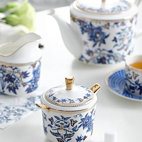 NJBYX Juego de tetos de té de 4 personas taza de café conjunto taza de té de tazón de azúcar de cafetera con juego de… - Imagen 3