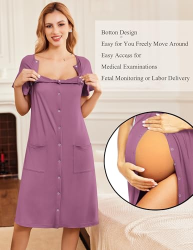 Image of Ekouaer Labor Delivery Gown Nursing Braeastfeeding Dress Maternity Clothes