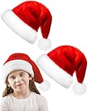 Bnikion Red Santa Hat for Kids 2 Pack Children Christmas Hats Plush Xmas Hat for Child Christmas New Year Party