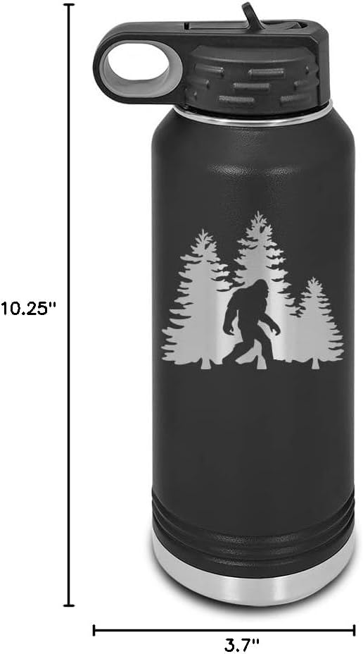 RDW Bigfoot Trees Forest Laser Engraved Water Bottle Customizable Polar Camel Stainless Steel with Straw - sasquatch missing link big foot outdoors camping explore Black 32 oz