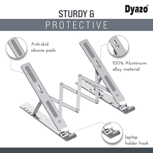 Image of Dyazo 2 in 1 Laptop & Mobile Stand | Foldable Riser with Ventilated Design | Multi Angle Adjustable Height Holder Fit Upto 15.6 Inch Laptops | Compatible for Mac, HP, Dell, Acer, Lenovo & More (Black)
