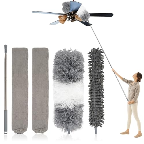 Vinuwu 5 PCS Staubwedel Teleskop 0.4m-2.5m mit Lang Ausziehbar, Waschbar Staubwischer Mikrofasern & Chenille, Spinnwebenbesen für hohe Decken, Lüfter, Heizkörper & Jalousien
