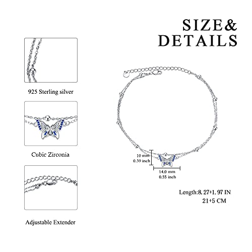 Image of POPLYKE 925 Sterling Silver Double Layered Chain Evil Eye Daisy Sunflower Butterfly Anklets for Women Holiday Beach Crystal Ankle Bracelet Dainty Evil Eye Jewelry