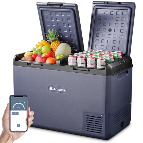 AAOBOSI Kompressor Kühlbox 95L, Kühlbox Kompressor Dual Zone mit APP Steuerung, IPX4 Wasserdicht, kühlbox 12V 230V, -20°C bis 20°C – Ideal für Auto, LKW, Boot, Camping, Fischen & Outdoor-Aktivitäten