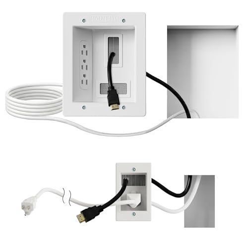 Image of Mount-It! In-Wall TV Cable Management Kit with Power - Triple Outlet, Male Wall Plug and 5ft External & 9ft Behind the Wall Cords, Hand Saw - Easy, Safe Cable Management for TV and Home Theater Setups