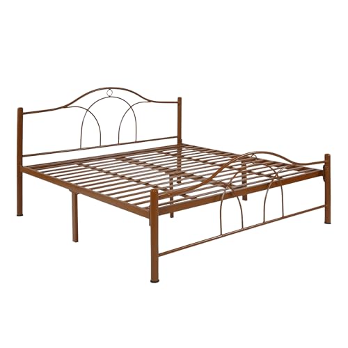 Image of Alto Metal King Size Bed Without Storage | Wrought Iron Double Bed with Headboard & Footboard | Sturdy Powder Coated Platform Bed King Size Cot for BedroomLivingRoom Brown (75x72)