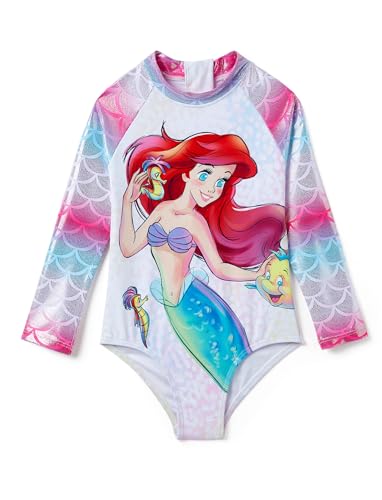 Image of Disney Frozen Stitch Princess Minnie Mouse Girls Swimsuit Long Sleeve Rashguard UPF 50 One Piece Bathing Suit Size 3M-13Y
