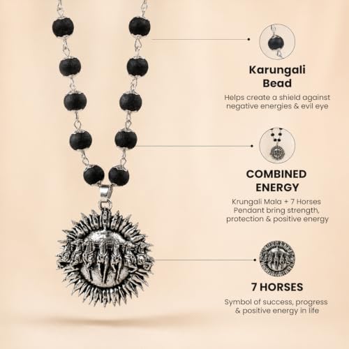 Image of Astrotalk 7 Horses Karungali Mala | Seven Horses Pendant with Karungali Beads for Success, Prosperity & Protection | Pendant Necklace for Women & Men | Gift for Man & Woman