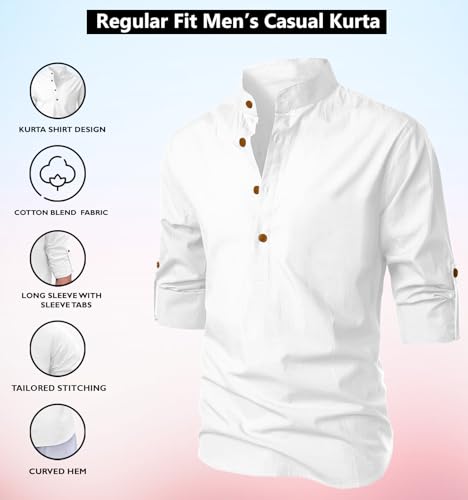 Image of Men's Kurta || Chinese Collar Long Sleeves || Straight Hip Length Kurtas || Short Kurta for Men || for Festival || Function || Occasion Wear Fancy Kurta for || Best Gifts for Mens