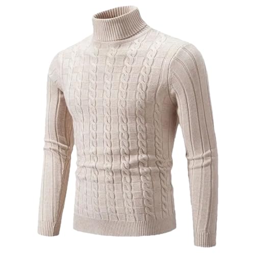 Men’S Solid Color Thread Slim Fit Turtleneck Knit Pullover Sweater Long Sleeve Casual Jumper Top