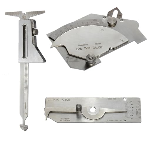 Set of 3 Gauge Kit, HI-LO Stainless Steel Welding Gauge + V-WAC Biting Edge Weld Gage + MG-8 Bridge Cam Gage, Weld Gauge Inspection Kit Welding Measuring Tools