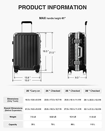 Luggex Luggage Sets 2 Piece With Aluminum Frame - 100% Pc No Zipper Suitcase With Spinner Wheels - 4 Metal Corner Hassle-Free Travel (Aluminum Luggage Set) #TOP5