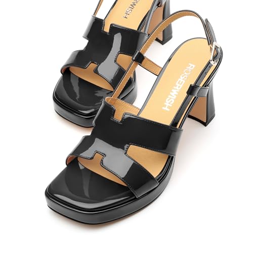 Image of ROSERWISH Heels for Women Chunky Block Platform High Heels Square Open Toe Strappy Heel Sandals Wedding Party Prom Fashion Slingback Dress Pump Sandals Shoes