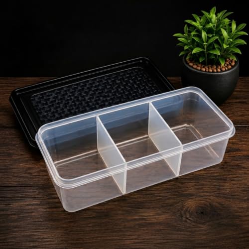 Image of MAGIC SPOON Multipurpose 3 Section Storage Container | Spice Box, Pickle Jar, Fridge Organizer, Dry Fruit, Vegetable & Kitchen Storage Container- Combo Pack (2000ml X 2) (AQUA-BLACK)
