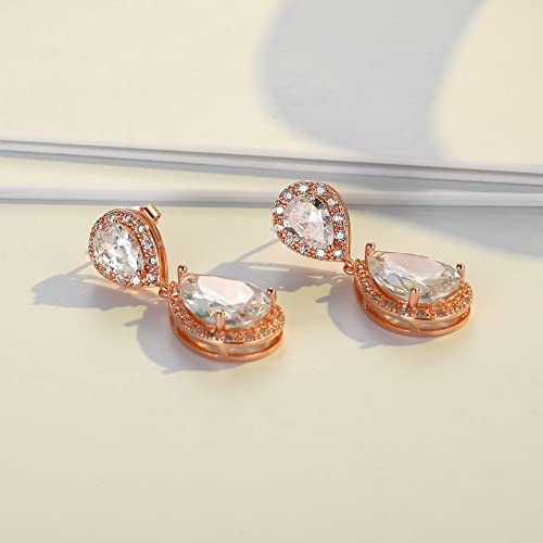 Image of SELOVO Bridal Teardrop Drop Earrings Pierced /Clip Earrings Cubic Zirconia Silver Tone
