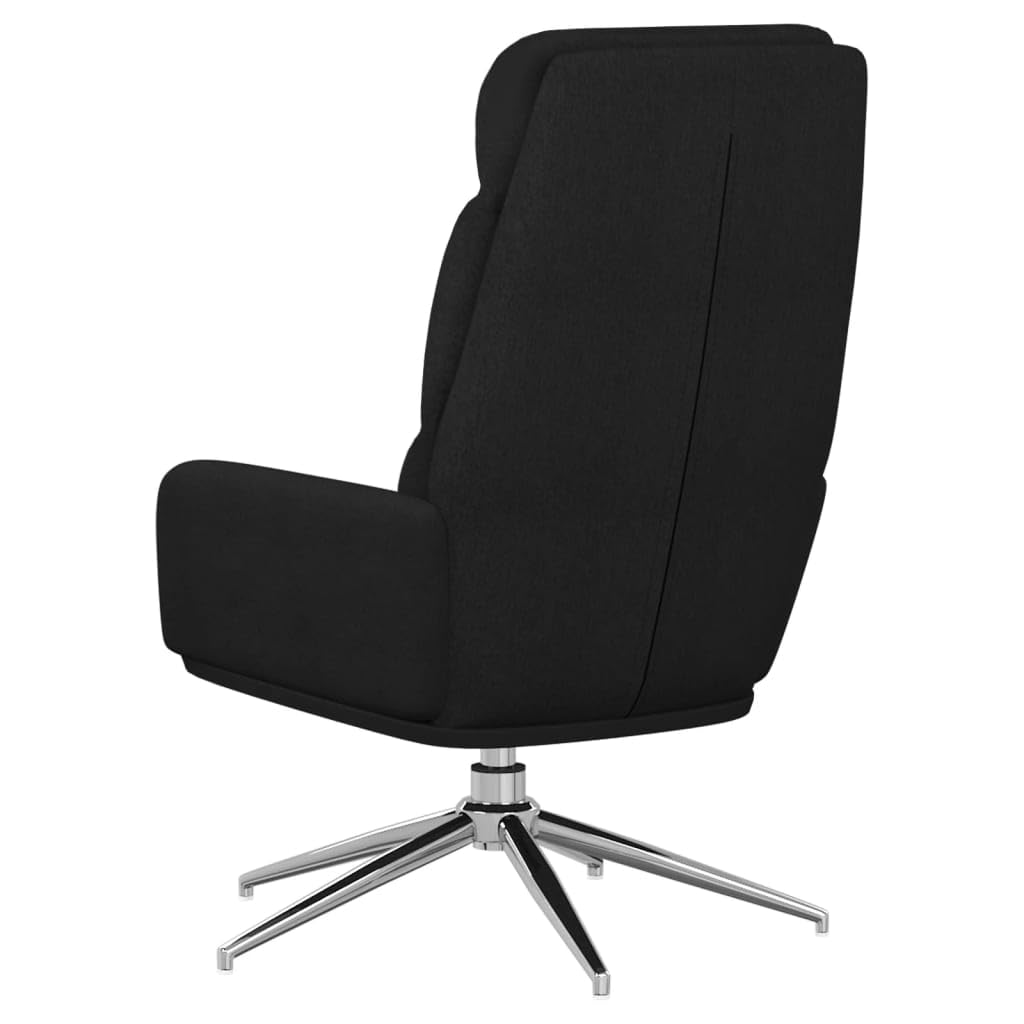 Sillón de relax de tela negra – Sillón giratorio 360° con reposabrazos y acolchado – Moderno sillón giratorio para salón y dormitorio – Cómodo sillón de salón con estructura de metal
