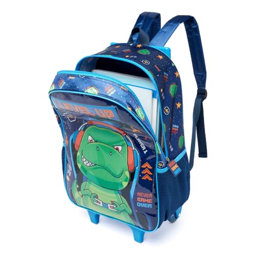 Kit Mochila de Rodinhas Dinossauro Masculina Estojo Escolar Lancheira Térmica