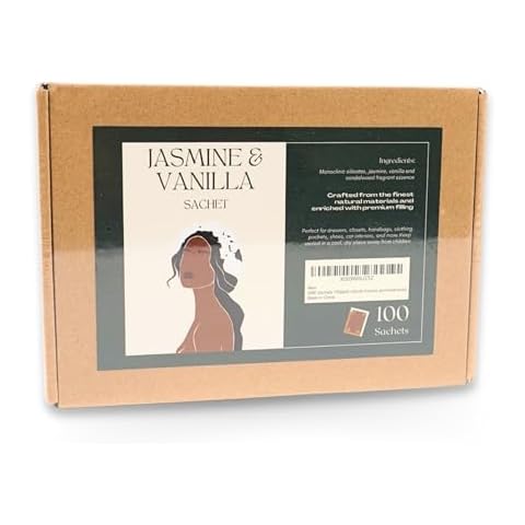 Small Scented Sachet Bag of Jasmine&Vanilla (100 Pack), Natural Mineral Carrier with Deodorizing Agents Eliminating Odors for Long-Lasting Durability. Ideal for Drawers, Closets, Shoes, Bags and Cars Cover