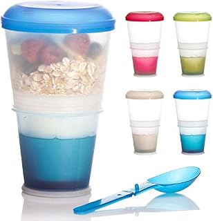 Muesli to-Go Muesli Mug for On-The-go 2-Go Muesli Travel Mug with Insulated Milk Cooler Compartment & Folding Spoon with Tight Lid for Work, University, Travel, Picnic and More (Blue)