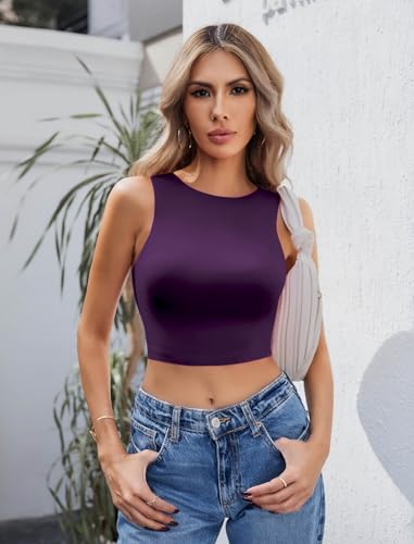 Image of Avidlove Crop Tops for Women Crew Neck Basic Tank Sexy Double Lined Seamless Crop Going Out Summer Tops