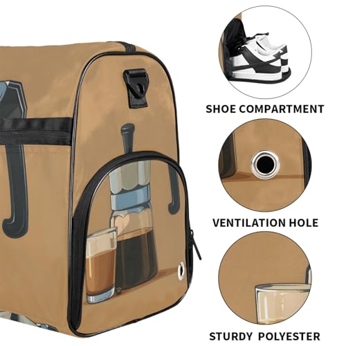 Coffee Gym Duffle Bag for Women,Waterproof Sports Coffee Lover Duffle Bags Travel Weekender Bags for Men Women Overnight Bag with Shoes Compartment3