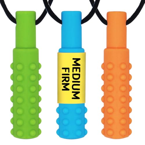 Image of Sensory Chew Necklace (3 Pack) - Sensory Oral Motor Aids Teether Toys for Autism, ADHD, Baby Nursing or Special Needs- Chewing Biting Fidgeting for Kids Adult Chewers (Standard Firm)