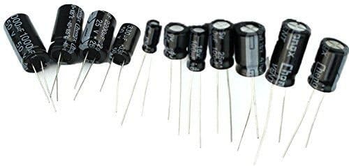 WINGONEER 25 Values 16V 25V 50V 1uF to 2200uF Electrolytic Capacitors Assorted Assortment Kit Set Black - 125PCS