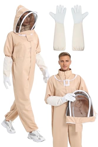 ANDES Bee Suit for Men Women Full Body Sting Proof Beekeeping Suit with Gloves & Round Protective Veil Professional & Beginner for Apiary Backyard Halloween CostumeL