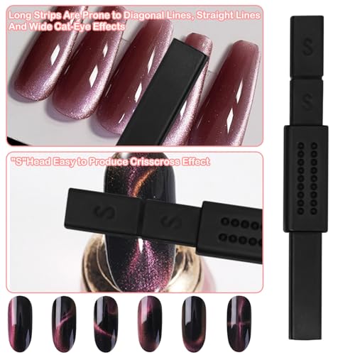 Image of 4Pcs Cat Eye Magnet for Nails, Nail Magnets Cat eye Magnet for Nails Art, Double-Head Nail Magnetic Cat Eye Gel Nail Polish Magnet Wand Strong Suction Board Nail Manicure Tool Set for Salon DIY Home