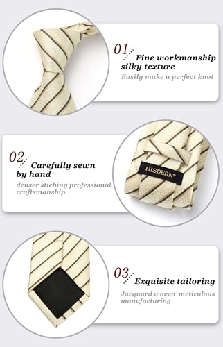 Image of HISDERN Mens Striped Ties Classic Silk Woven Tie and Pocket Square Set Formal Business Necktie Handkerchief for Wedding
