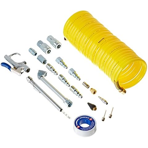 CAMPBELL HAUSFELD Air Compressor Accessory Kit, 20pc with Recoil Air Hose, Quick Connect Couplers, Blow Gun, PTFE Thread-Sealing Tape, Tire Gauge - Essential Air Compressor Hose Set Cover