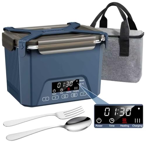 Cordless Electric Lunch Box, 1.2L Self Heating Lunch Box Battery Powered with Automatic Heating, BPA Free, Meal Prep Friendly (Blue)