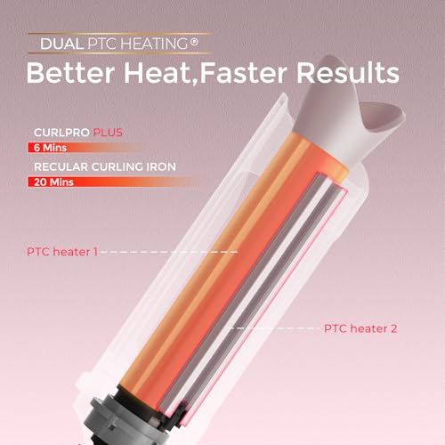 Image of TYMO CurlPro Plus Automatic Rotating Curling Iron - Upgraded Long Barrel Curling Wand for Long Hair, Ceramic Hair Curler for Women, Anti-Scald, Tangle-Free, 600M Ionic, Dual Voltage,Gold Blush, 1 Inch