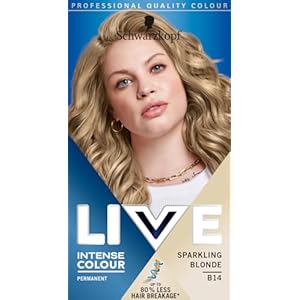 Schwarzkopf LIVE Intense Colour Sparkling Blonde Permanent Hair Dye B14, Long Lasting Blonde Hair Colour for Up to 80% Less Hair Breakage, Hair Lightener with anti-brassiness effect