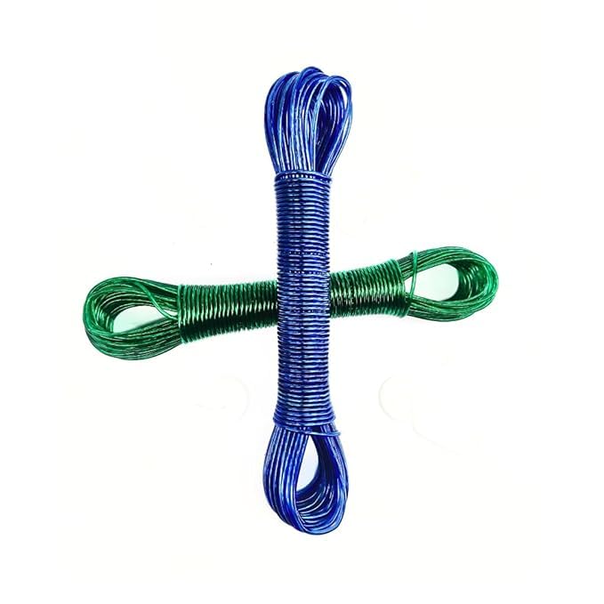 Image of PVC Coated Steel Core Clothesline 20 Meter | Heavy Duty Anti-Rust Wire Rope for Drying Clothes | Tangle-Free PVC Laundry Line for Indoor Outdoor Use (20 Meter Clothesline Pack of 2)