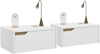 IDMarket Helsinki Wall Mounted Bedside Tables - Scandinavian Design - 1 Hanging Drawer - White