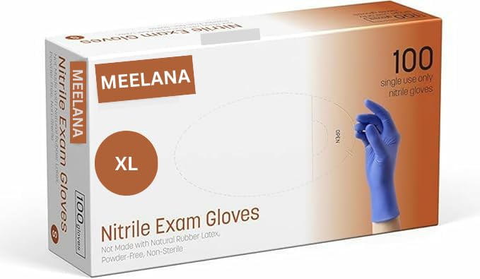 MEELANA Powder Free Nitrile Hand Gloves, Food Grade, Made In Malaysia Pack of 100 (Blue, XL)-image-22